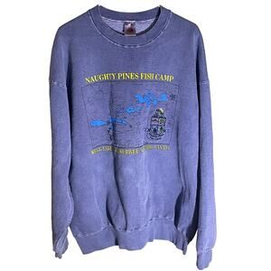 Vintage NAUGHTY Pines Fish Camp Sweatshirt Blue sz XXL Wegg Lake Ontario